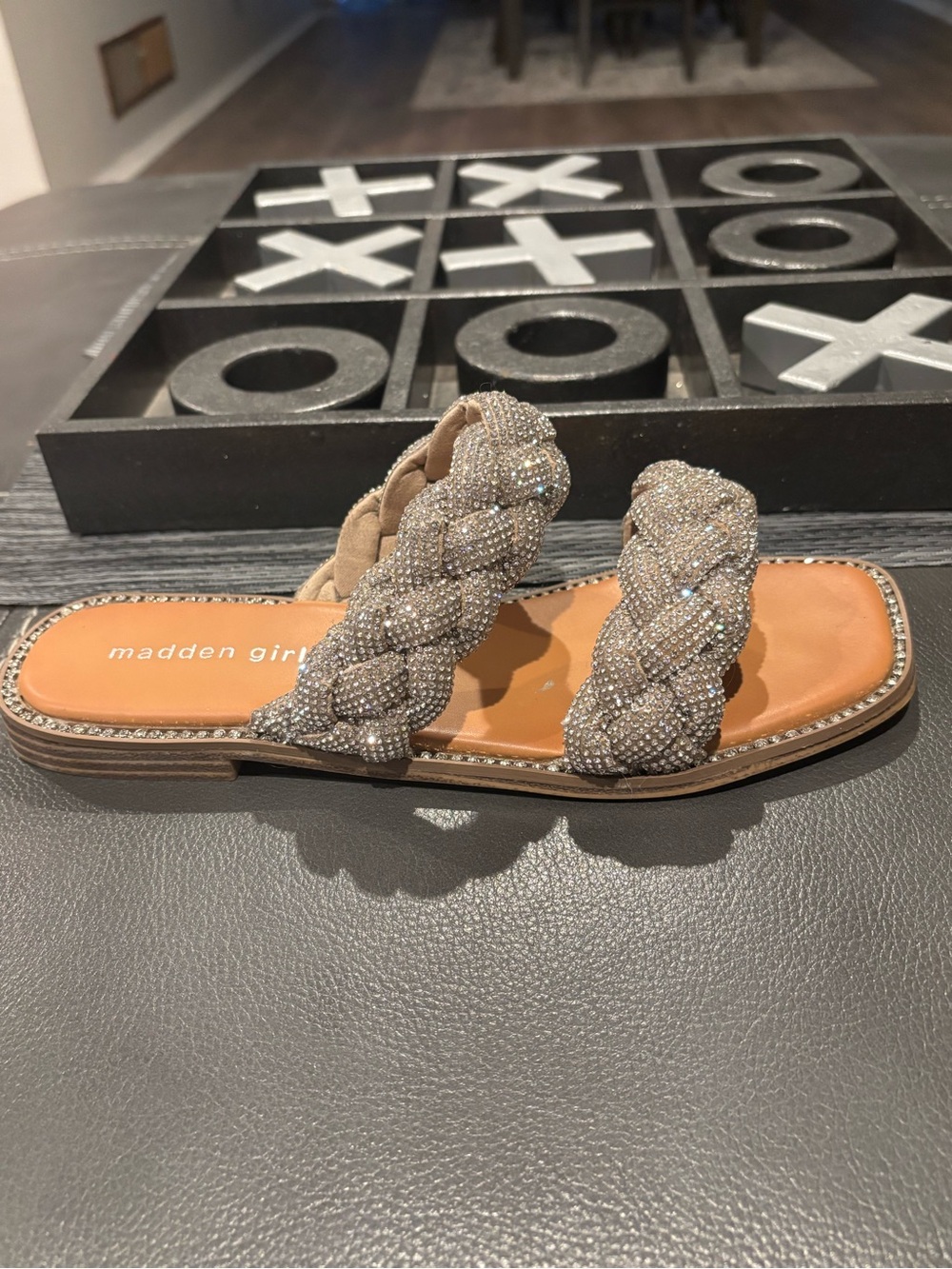 Madden Girl Silver Braided Crystal Slide Sandal
